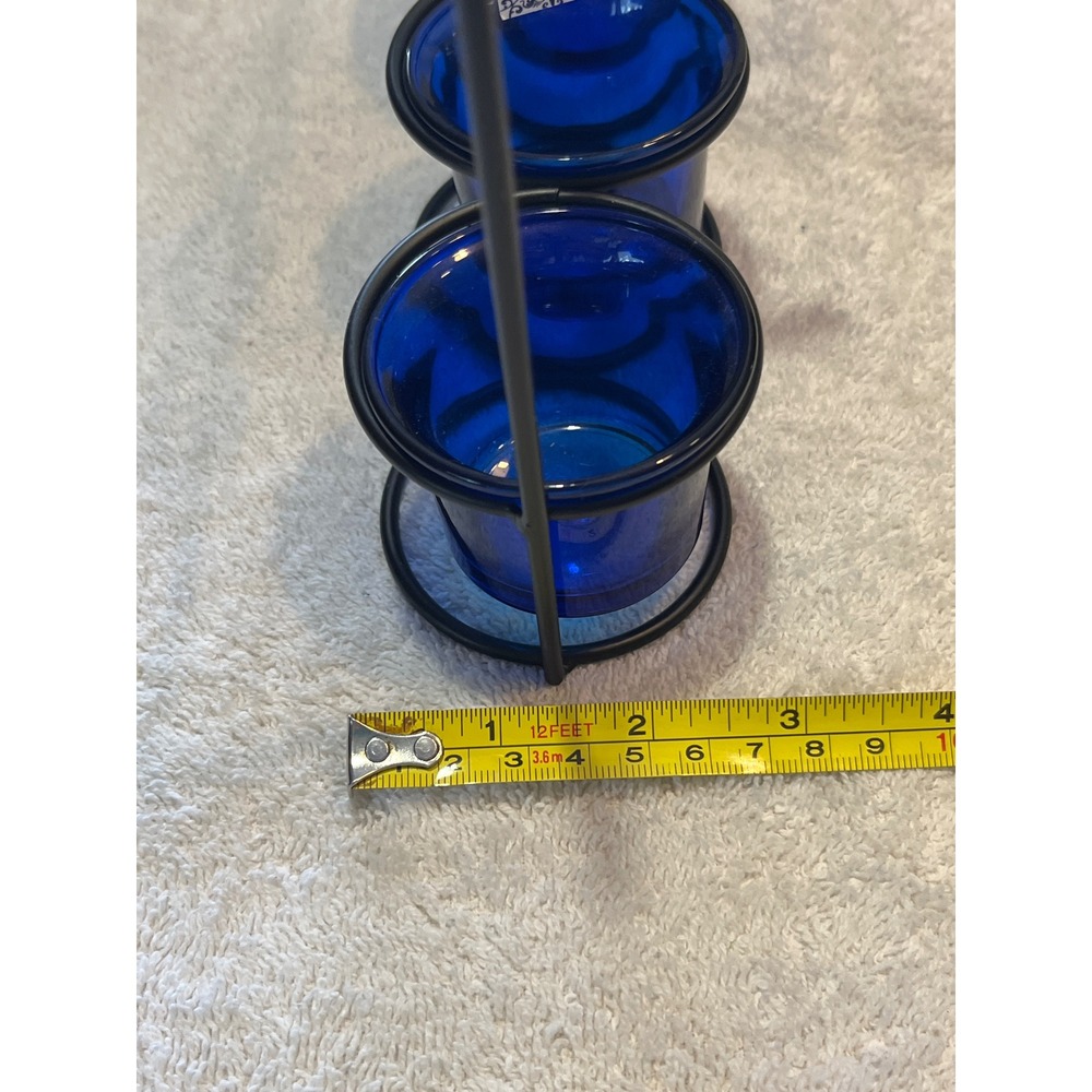 Home Essentials Cobalt Blue Glass Votive Holders with Black Metal Rack 4pc Set - Picture 5 of 6